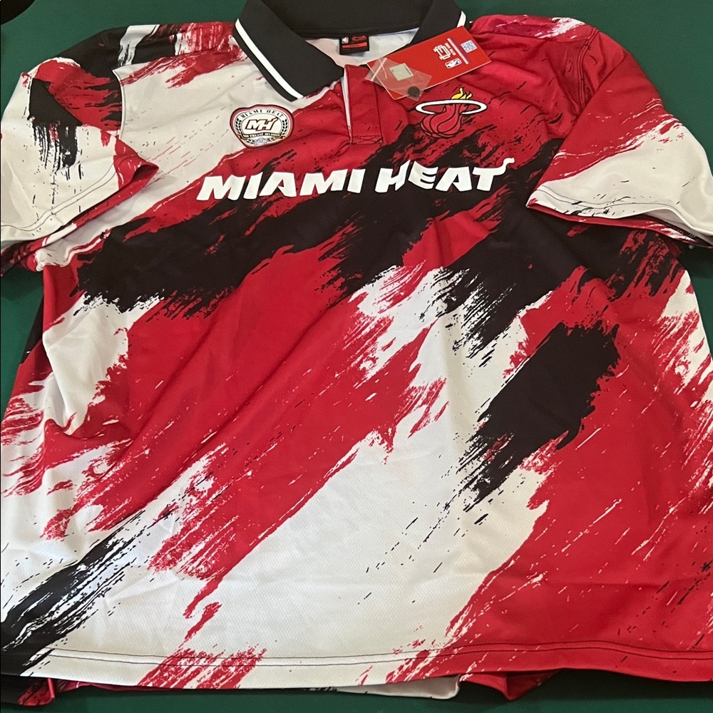 Miami Heat Red Black White Graphic soccer Polo